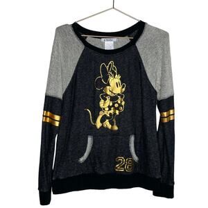 Disney Parks Womens Size Medium Minnie Pullover Sweatshirt Gold Kangaroo Pocket